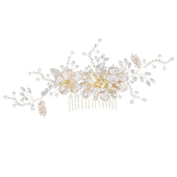 

alloy flower hair comb, handmade branch crystal insert comb, personalized bridal dress jewelry, Golden;white