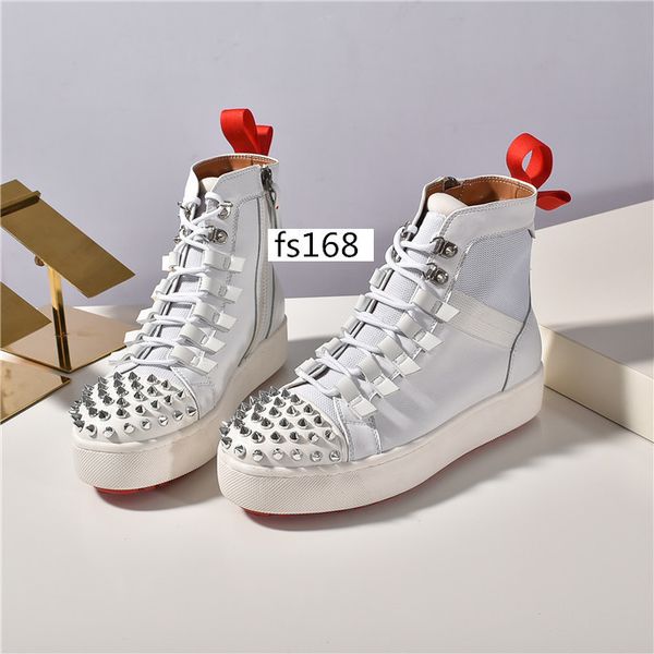 

with box new flat sneakers designer luxury mens red bottoms shoes womens rivet spiky sock junior spikes flat shoes size 36, Black