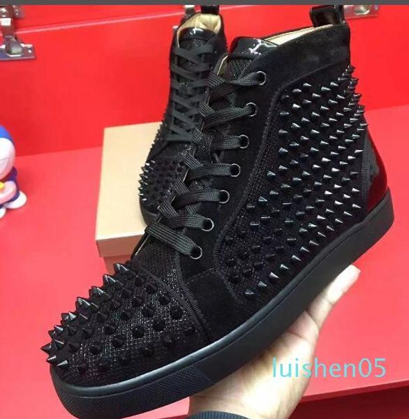 

2020 wholesalered bottom high women,men shoes spikes sneakers shoes,luxury designer rivets flat walking shoes,dress party wedding as03, Black