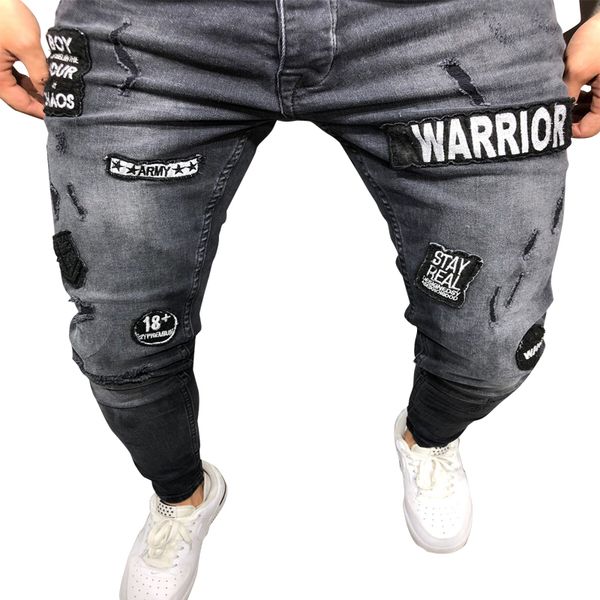 

2019 men's hole fashion jeans slim hip-hop men jeans big size distressed male comfortable pants men biker, Blue