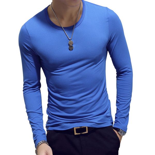 

spring 2019 men's long sleeve o collar slim t-shirt casual solid men's shirt 7 colors, White;black