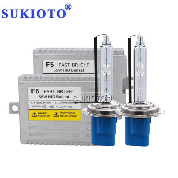 

sukioto car headlight xenon h7 h1 h3 h11 hb3 hb4 9012 d2h 5500k hid bulb kit fast bright quick start ac 55w hid ballast reactor