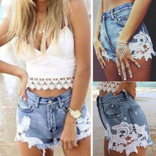 

high waisted short mini jeans women's casual mini jeans denim slim beach shorts pants 2020 new, Blue