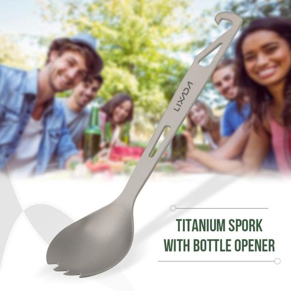 

lixada half polished titanium spork with bottle opener lightweight outdoor dinner spoon fork for travel camping backpacking