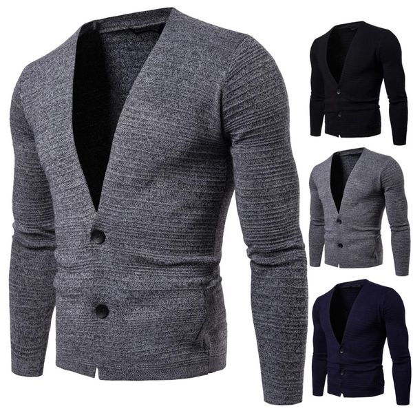 

sweater men the new style of autumn 2018 new arrival pure color slim fit knit cardigan sweater overcoat and cardigan clothes, White;black