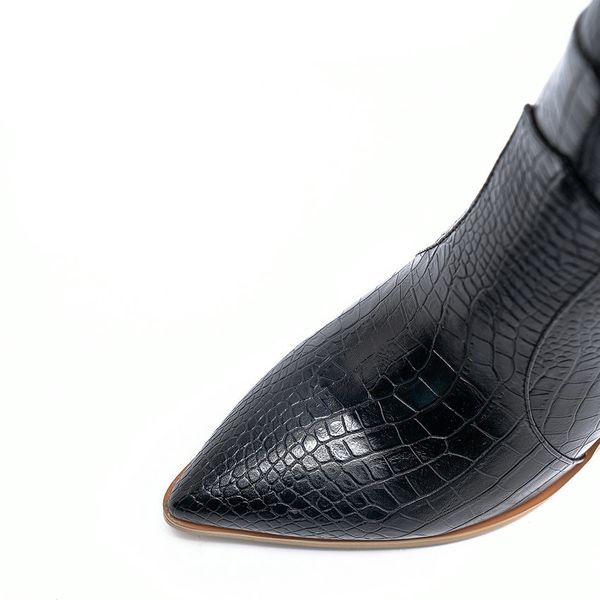 Горячая распродажа-QUTAA 2020 мода леопарда змеиной кожи PU кожаные сапоги женские квадратный каблук осень зима скольжения на острым носом женская обувь размер 34-43