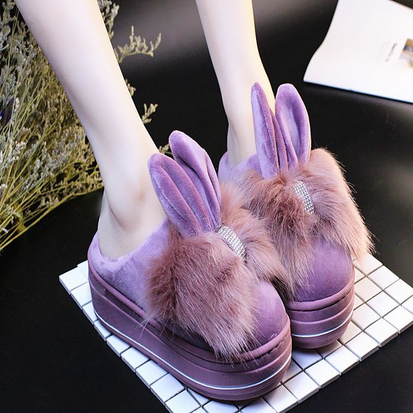 

indoor slippers high heel platform winter slippers women keep warm home slipper lovely girls ladies shoes zapatos de mujer, Black