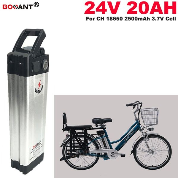 Bateria de íon de lítio Bicicleta de Prata Dos Peixes Elétricos 24 v 20ah para Bafang BBSHD 250 W 350 w 500 W Motor E-bicicleta bateria de iões de lítio 24 V