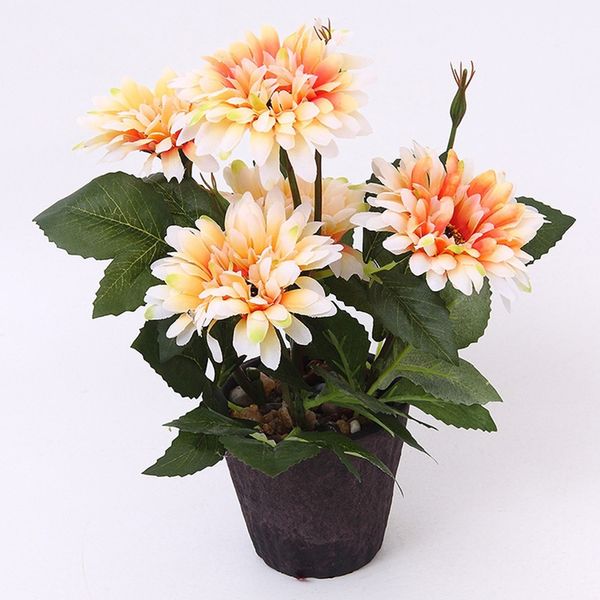 

simulation chrysanthemum potted set fake flower embroidered flower living room artificial green plant bonsai decoration