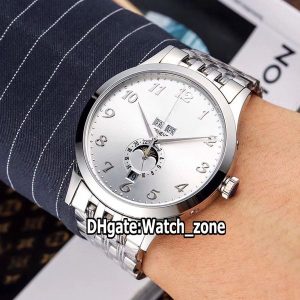 

new complications annual calendar 5396g-011 white dial 5396 automatic mens watch moon phase stainless steel bracelet watches watch_zone, Slivery;brown