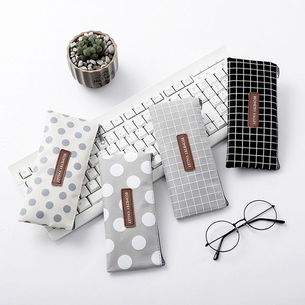 

kawaii grid dot canvas pencil bag case stationery storage simple organizer bag school office supply