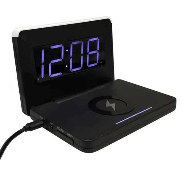

deskportable bedroom alarm clock rectangle folding electric night led phone wireless charger usb 10w digital bedside