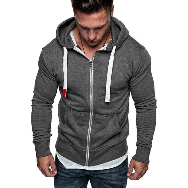 

mens sweatshirt pure color zipper drawstring pullover long sleeve slim fit hooded sweatshirt autumn blouse sudadera hombre, Black