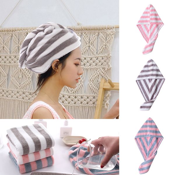 

new stripe hair towel soft magic microfiber hair fast drying dryer towel bath wrap hat quick cap turban dry bathroom