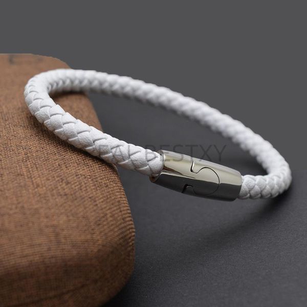 

beaded, strands 5pcs/lot engrave white leather bracelet men bangles fashion charm bangle for and women gifts, Black
