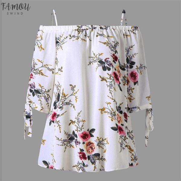 

blouses elegant shirt fashion womens plus size floral print cold shoulder blouse casual camis loose single breasted shirts, White
