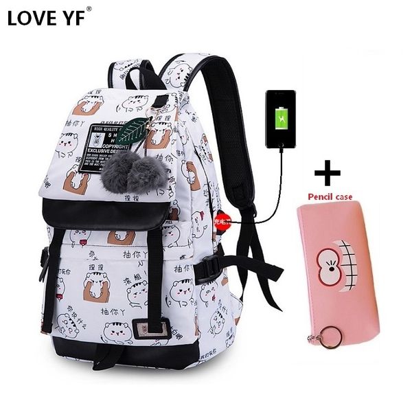 

girl backpacks fashion lapusb port school bags waterproof nylon travel backpack mochila femenina escolar