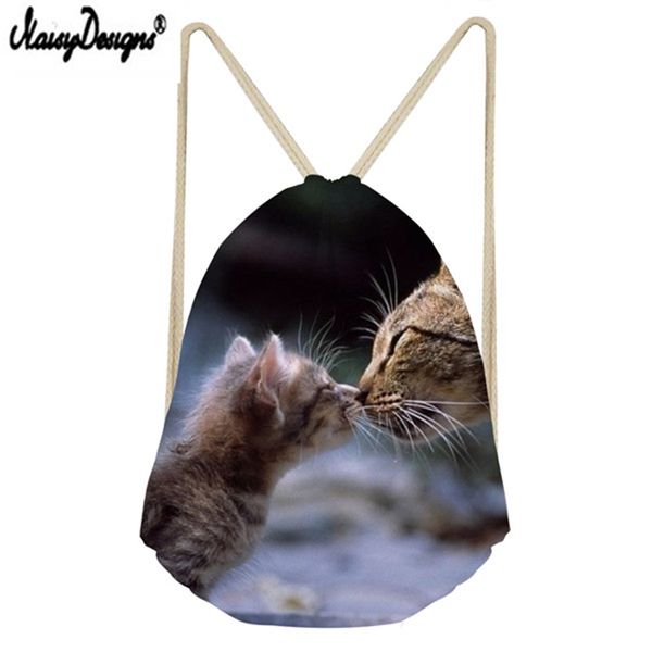 

serious custom lovers drawstring bag 3d cute cat print portable beam pocket men's and ladies travel bag gift