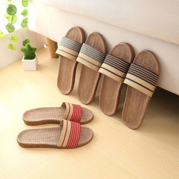 

summer linen slippers home men women korean version couple home cool slippers indoor thick floor non-slippery wood indoor shoes, Black