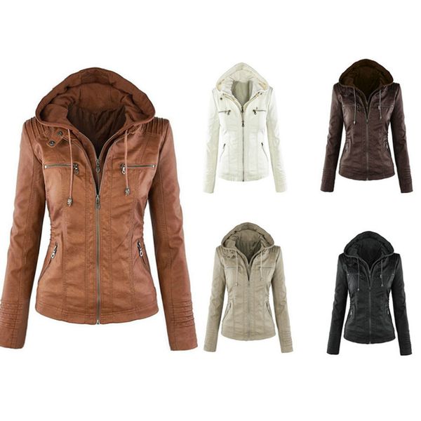 

womens designer leather jacket long-sleeve zipper leather female short section large size coat fashion handsome brand clothes 2020 wholesale, Black;brown