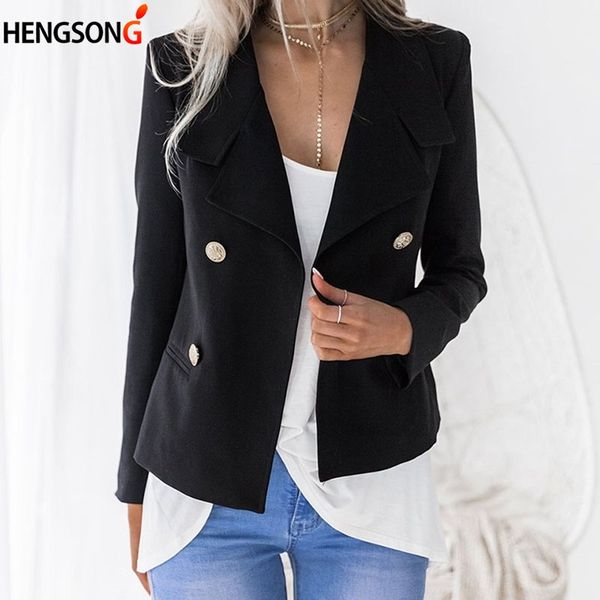 

new blazer feminino black suit jacket ladies blazers double breasted women blazer long sleeve slim short jacket, White;black