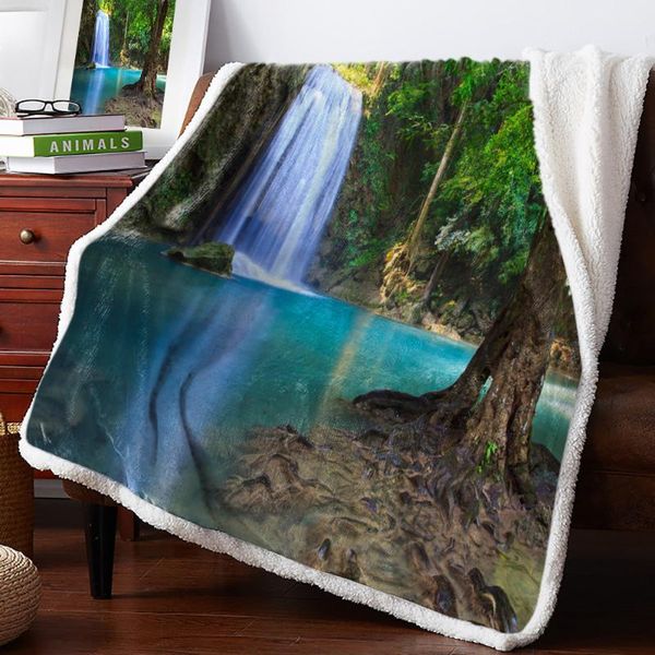 

green forest waterfall jorin warm soft blanket office sofa plush blanket bedspreads quilt drop ship