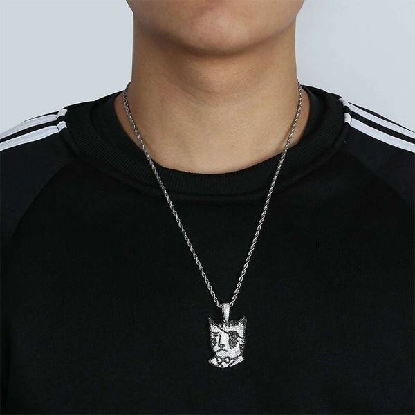 

хип-хоп cyclops пиратский кулон ожерелья для мужчин женщин роскошные черные белые бриллианты кулоны кошка платиновым покрытием медные циркон, Silver