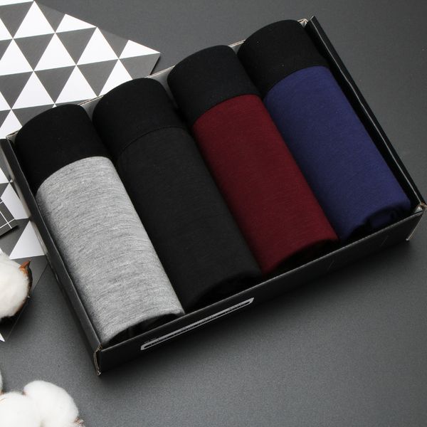 

modal men's underwear male pants youth breathable u convex solid color comfortable breathable comfortable boxer 4pcs, Black;white