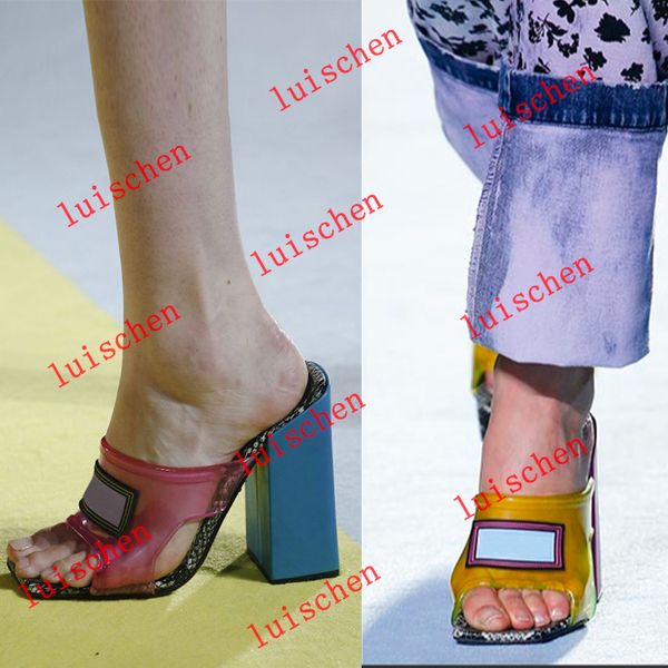 

pvc snakeskin sandals high heel mules slides women designer sandals genuine leather luxury slipper fancy shoes 6 colors size 34-42, Black