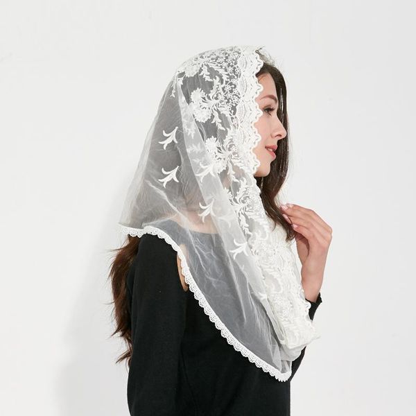 Couverture branco preto cabeça católica lenço mulheres kerchief capela laço véu casamento noiva Mantilla latina véus para massa