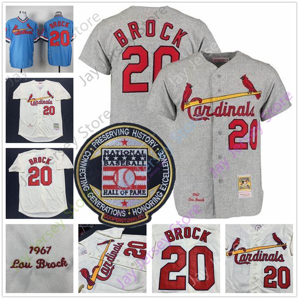 

lou brock jersey 1967 hemp-grey baseball hall of fame patch blue cream white red black home away vintage, Blue;black