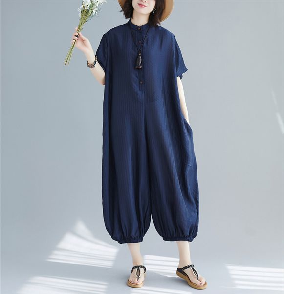 

women's one-piece pants plus fat xl summer women's loose one-piece big crotch pants wide-leg cotton and linen cropped pants were t, Black;white