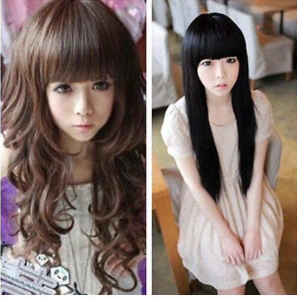 Бесплатная доставка + ++ горячая корейская мода длинные вьющиеся косплей партии женщин девушка Каваи волос полный парик