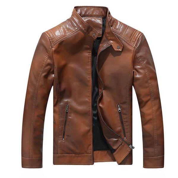 

men stand collar gradient color zip faux leather motorcycle jacket coat outwear 2019, Black;brown
