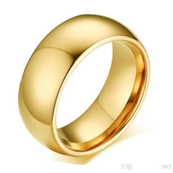 

8 mm 2 colors gold plated high polish band finger ring 316l stainless steel couple wedding engagement rings for men valentine gift, Silver