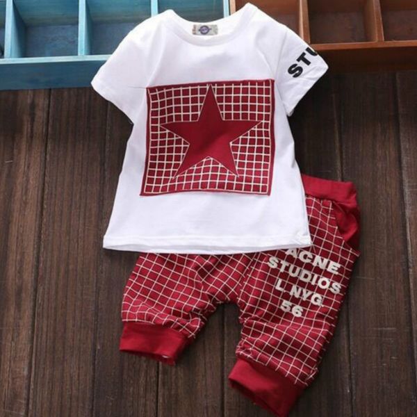 

baby boy clothes summer kids clothes sets t-shirt+pants suit star printed newborn sport suits, White