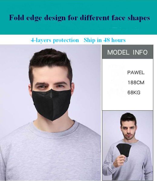 

black fashion face masks with elastic ear 4-layers breathable and comfortable for blocking dust air pollution protection ,deleveyfor free