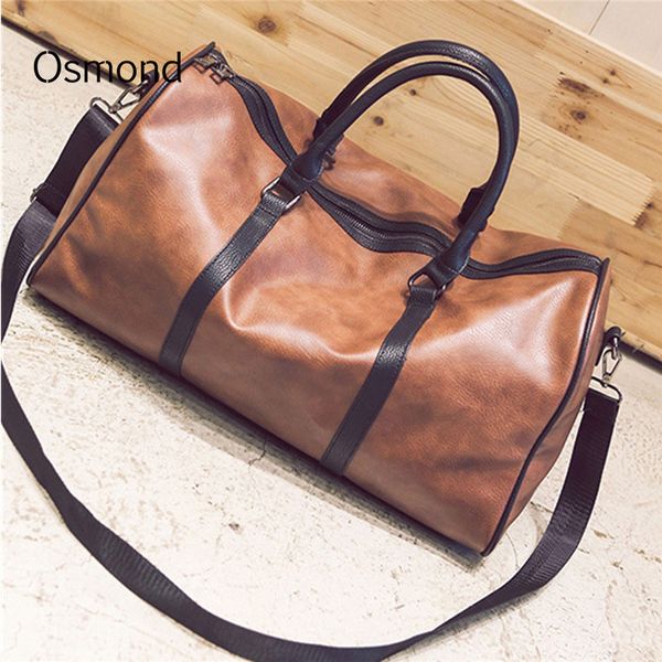 

pu leather travel bag sport gym bags fitness duffel tote large capacity traveling shoulder handbag outdoor luggage black brown