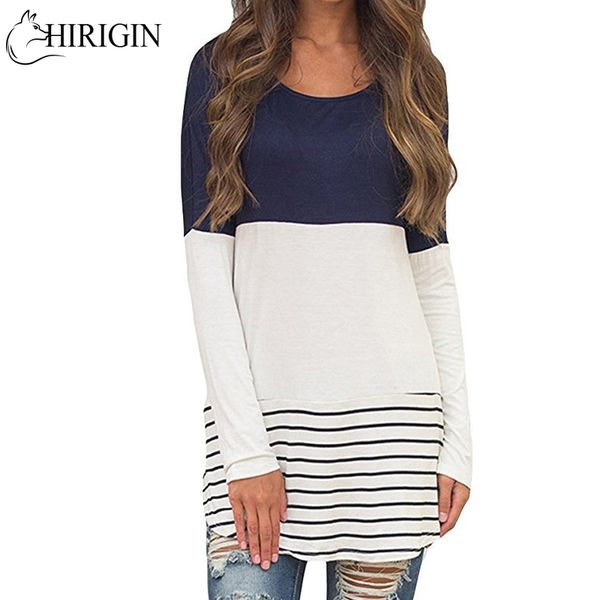 

autumn new fashion women patchwork striped long sleeve shirt casual backless hollow out lace floral loose t-shirt, White