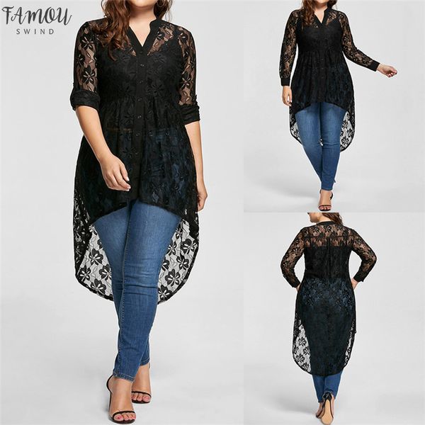 

lace blouses womens and blouses women plus size blouse long sleeve lace perspective button up female, White