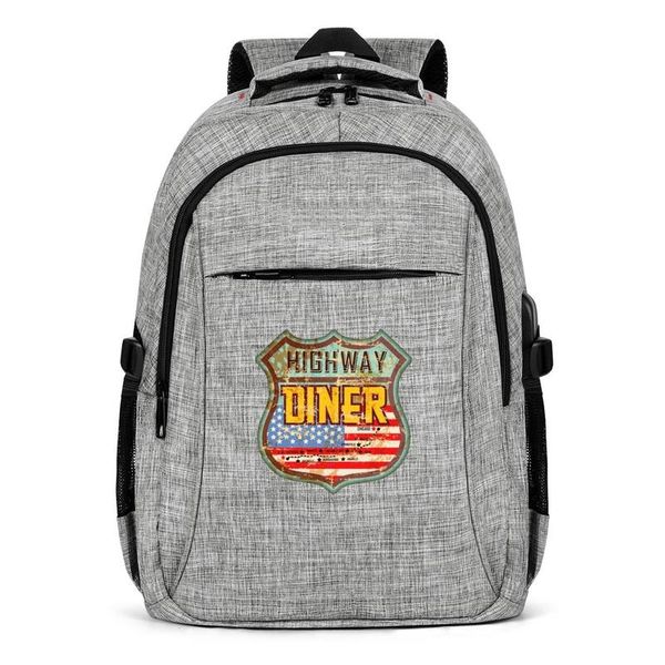 

vintage american highway diner sign fashion sports backpack,design cool reusable suitable for outdoor traveling backpack statue of