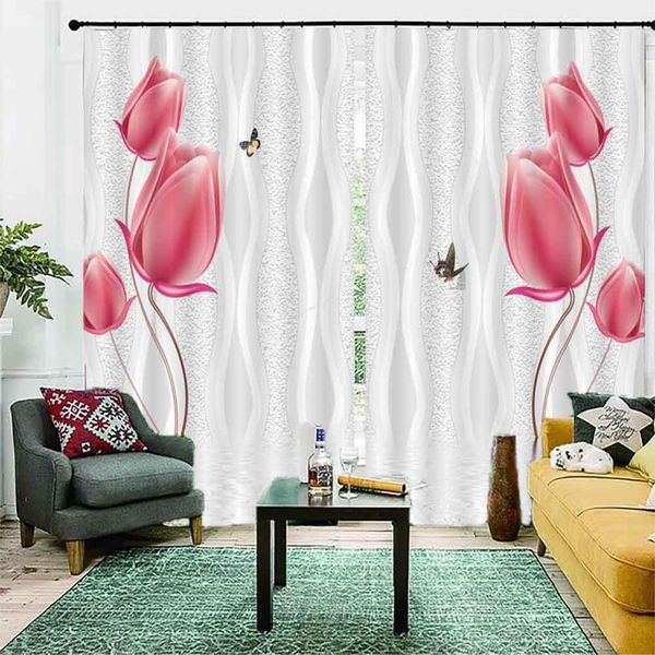 

abstract lines of red tulips 3d window curtains living room bedroom drapes rideaux factory customized size shower shading cloth