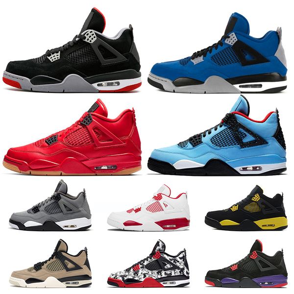 

4 4s women mens basketball shoes jumpman air retro jordan travis scott shoe 4 bred new encore wntr loyal blue mens trainers sneakers, White;red