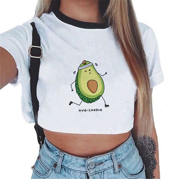 

women tee shirt femme harajuku kawaii cute solid avocado print korean friends women t shirt casual vegan tee shirt haut femme, White
