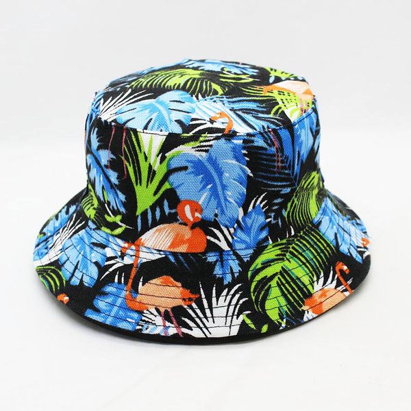 

double-sided wearable flamingo animal print bucket hats reversible fisherman hat outdoor travel hatsun cap hats for men and women, Blue;gray