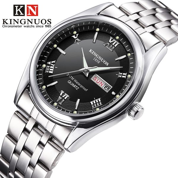 

2019 new kingnous men watches quartz date week display luminous hour waterproof wristwatch for men reloj hombre, Slivery;brown
