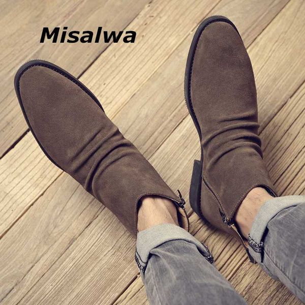

boots misalwa casual cow suede leaher men short autumn winter elegant zipper 37-45 super genuine ankle shoes, Black
