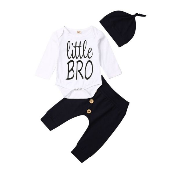 

new 3pcs baby boy long sleeve little bro romper pants warm outfit clothes, White