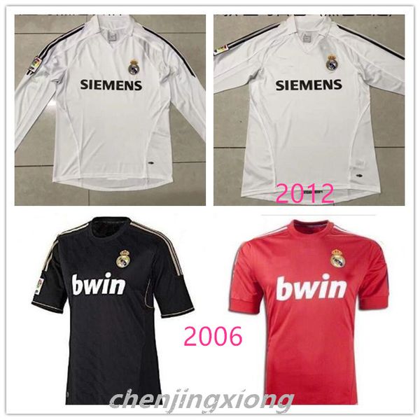 

retro 2011/12 real madrid home soccer football jersey sergio ramos kaka higuain zidane beckham 2005 2006 raul robinho long sleeve, Black;yellow