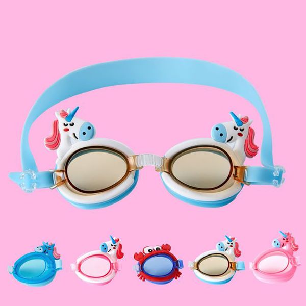 

cute unicorn shape children kids silicone transparent swim goggles waterproof eyewear anti-fog glasses for pools swimming